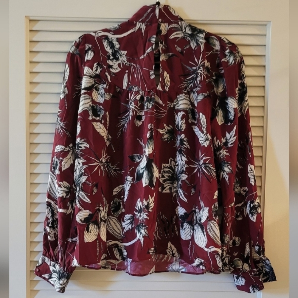 Parker - Hamlet Floral-Print Long-Sleeve 100% Silk Blouse Top